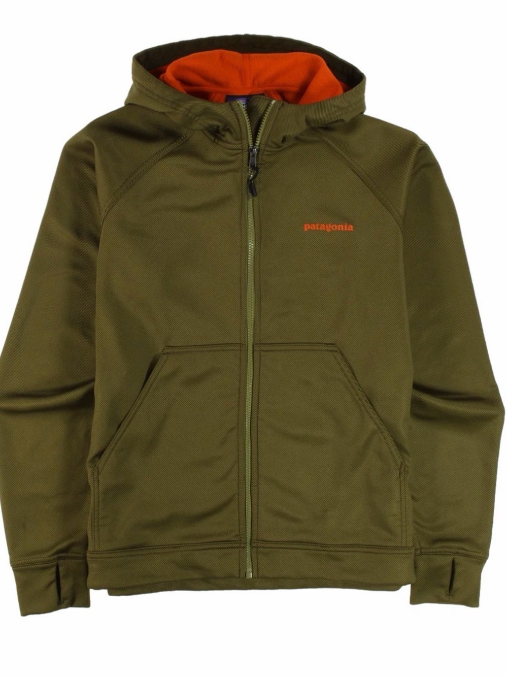 Patagonia Slopestyle Hoodie Olive Green Hooded Zip Jacket with Orange Lining